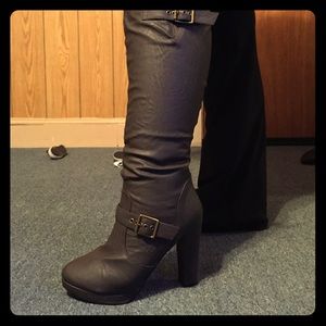 Zoe Brown High Heel Knee Cut Boots (wide width)