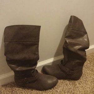 Leather look slouch tall boots