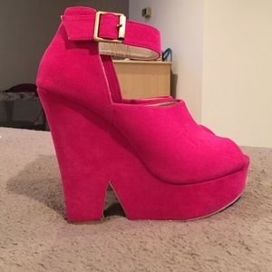 Pink velvet platforms