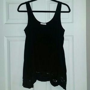 Loose tank with lace trim at bottom