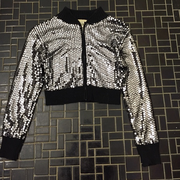 Black w/ silver sequin zipper up sweater