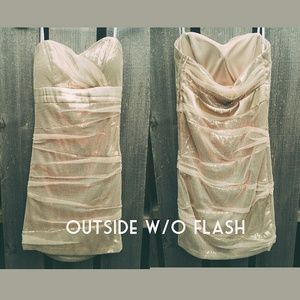 Formal Gold Sequins Strapless Dress