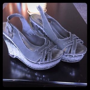 Silver sequin wedges