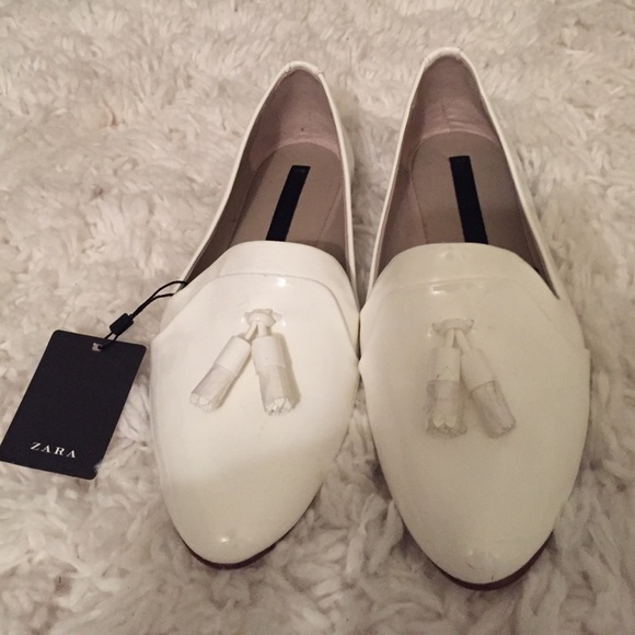 Zara Shoes - All white patent leather Oxford flats