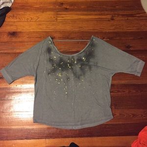 Gray, gold splatter paint shirt with low back