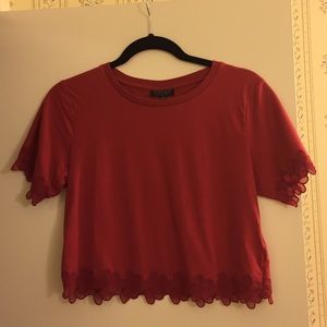 TOPSHOP Crop-top with Lace Flowers