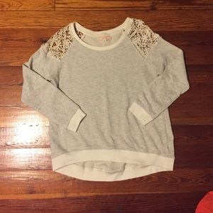 Lace shoulder striped sweater