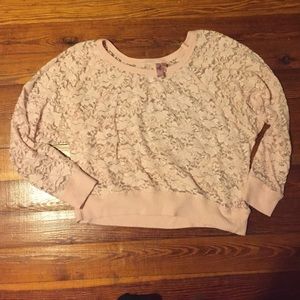 Baby pink lace cropped sweater
