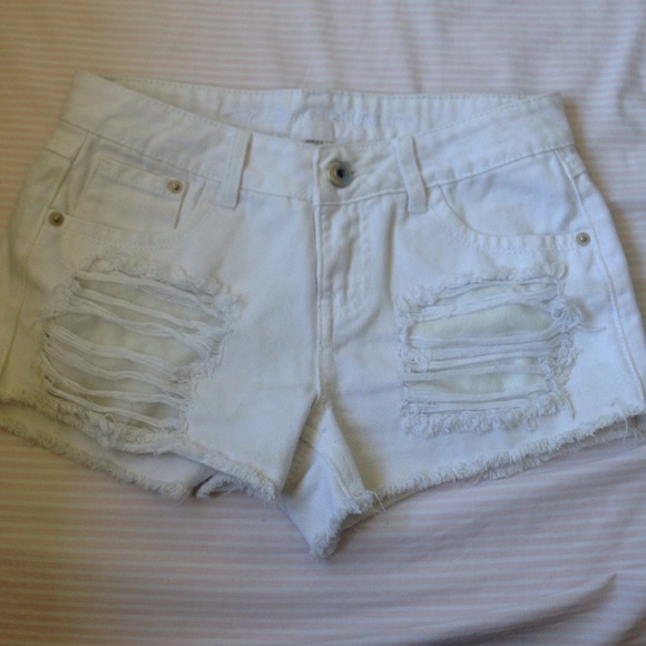 White Distressed Denim shorts - Picture 2 of 4