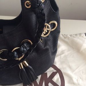 Michael Kors Black Leather Weave Bucket Bag