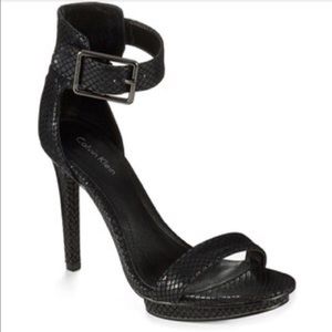 Calvin Klein Vivian black snake skin sandal heels
