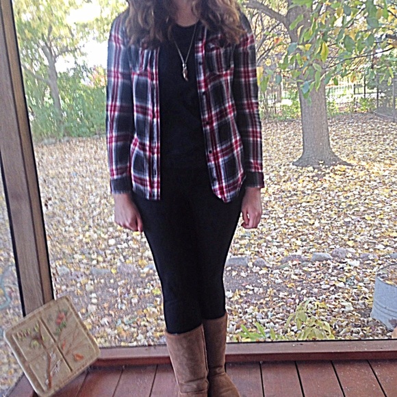 Red white & black plaid flannel