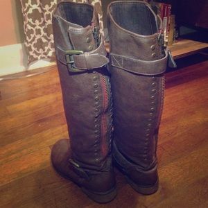 Brown Knee High Boots with Red Zipper