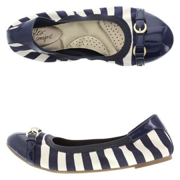 Navy & Off White Striped Flats Gold Hardware 8.5