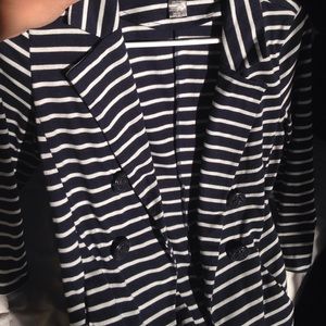 striped navy and white blazer