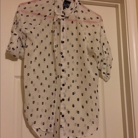 Sheer white and black skull button up. Nwot