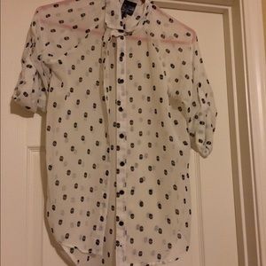 Sheer white and black skull button up. Nwot