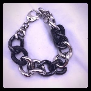 DKNY silver and black chain link bracelet