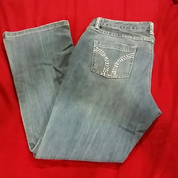 INC denim jeans with rhinestone pockets and belt l