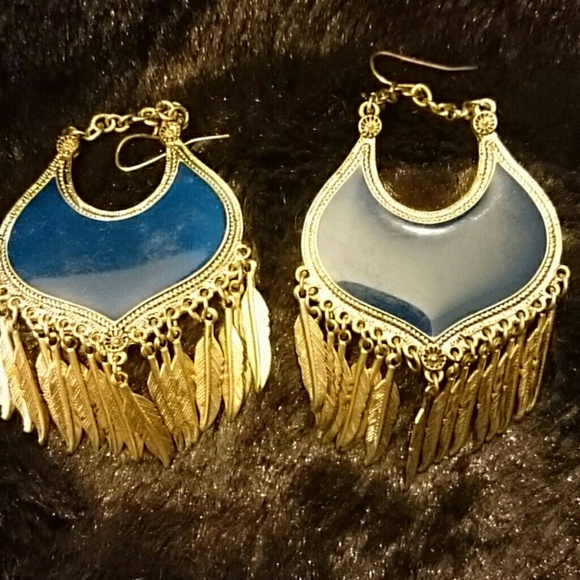 Gold/ blue earrings - Picture 2 of 2