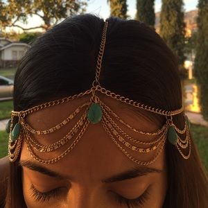 Turquoise gold chain  head jewelry