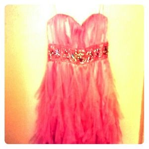Pink strapless jeweled dress