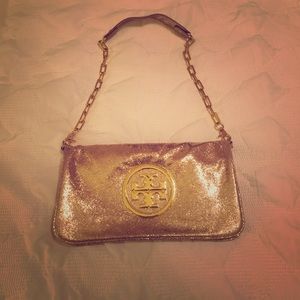 Tory burch gold clutch