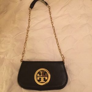 Black Tory Burch Clutch with gold emblem