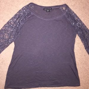GORGEOUS NWOT Dark Grey Lace Sleeved Shirt