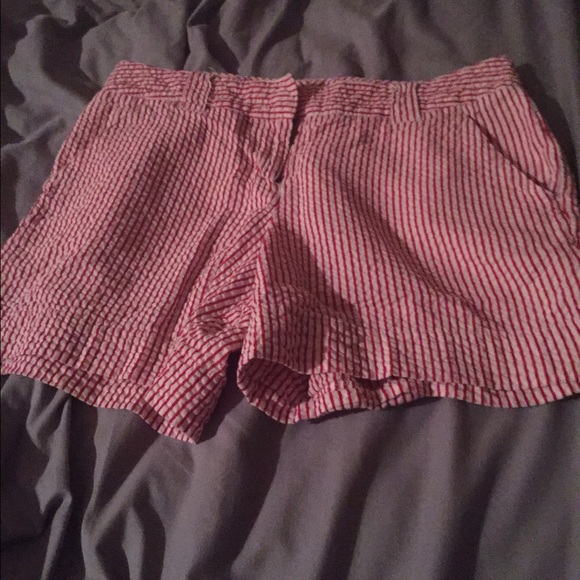 Red and white striped seersucker shorts