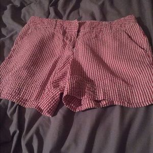 Red and white striped seersucker shorts