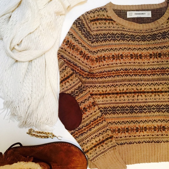 Zara Knit Elbow Patch Sweater Size Medium