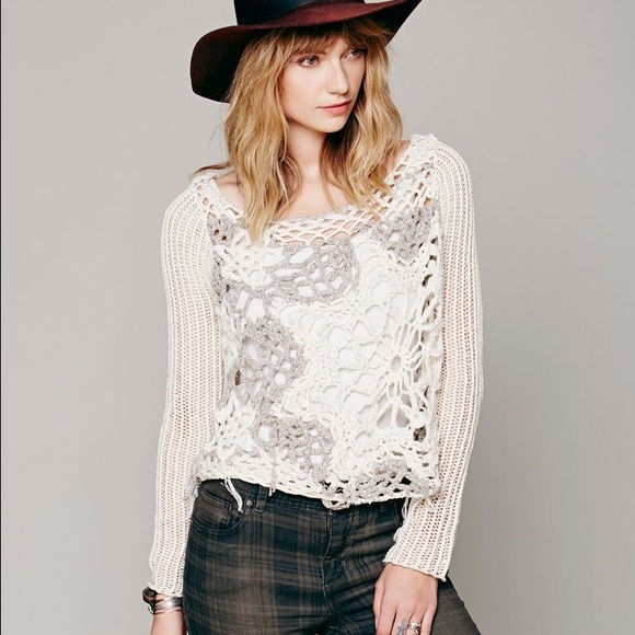 NWT Free People Snowflakes In Crochet Pullover