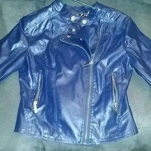 blue leather jacket/coat