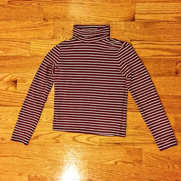 Maroon and White Turtleneck Crop Top