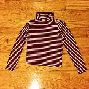 Maroon and White Turtleneck Crop Top