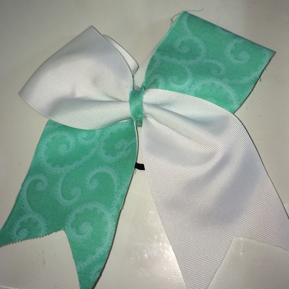 Teal and white cheer bow
