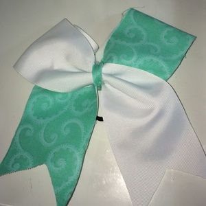 Teal and white cheer bow