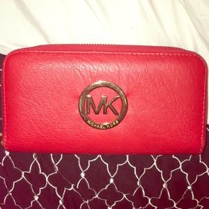 MK Red Double Zippered Wallet