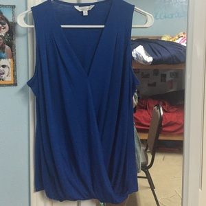V neck cross royal blue top