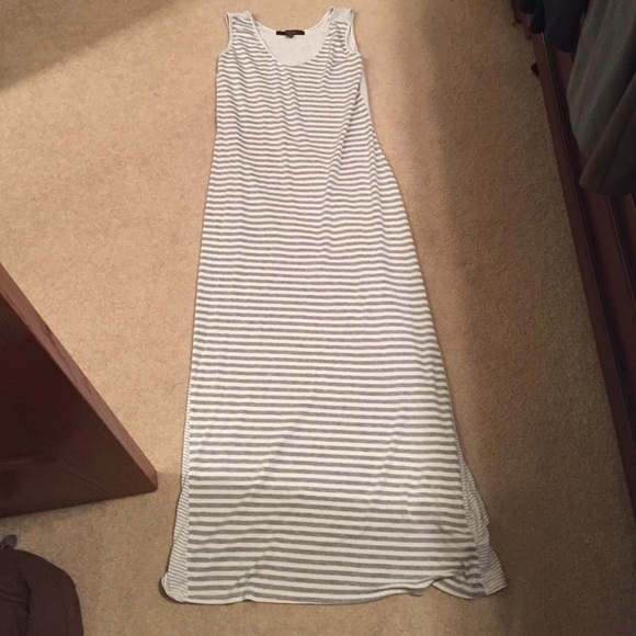 Calvin Klein Gray and white striped maxi dress