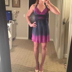 BCBGMaxAzria blue and purple halter cocktail dress