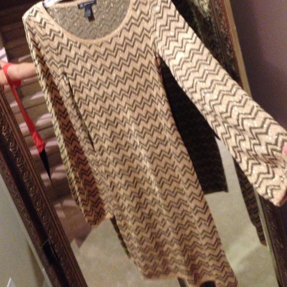 INC gold & black long sleeve  sweater dress - Picture 2 of 4