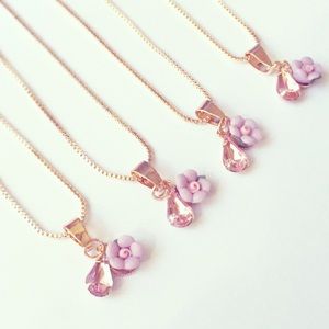 Purple flower with pink charm necklace