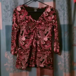 Printed multicolor long sleeve v-neck shirt