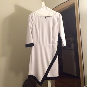 Cute asymmetrical white dress with black detail