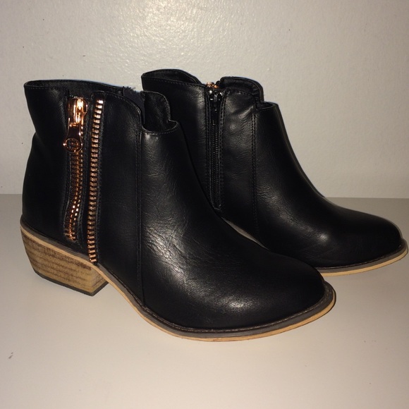 Black leather booties