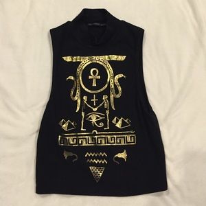 Black Egyptian Inspired High Neck Crop Tank