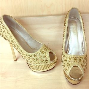 Super sexy! golden  rhinestone  peep toe stiletto