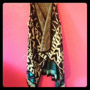 Aztec design long vest sweater